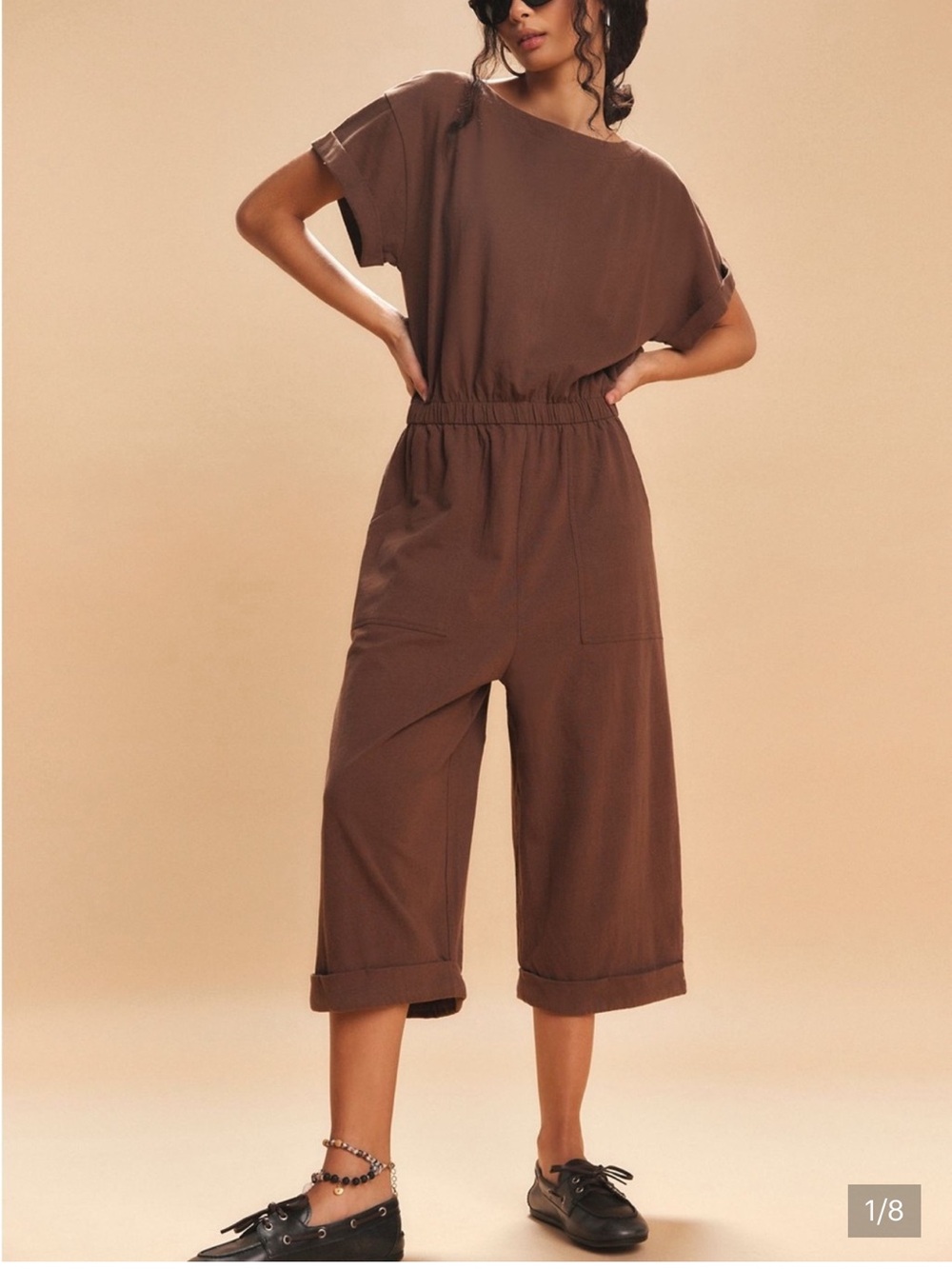 Free People Brown Wide-Leg Short Sleeve Jumpsuit